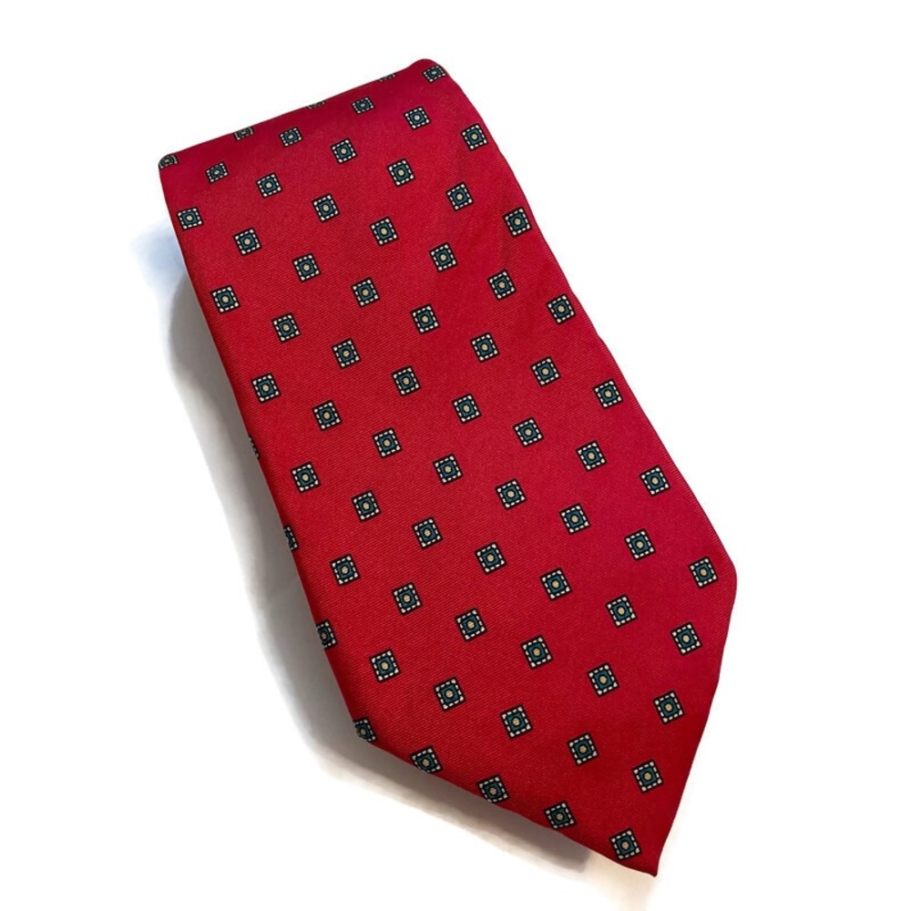 CHRISTIAN DIOR MENS TIE RED SILK ACCESSORY GEOMETRIC DESIGNER LUXURY